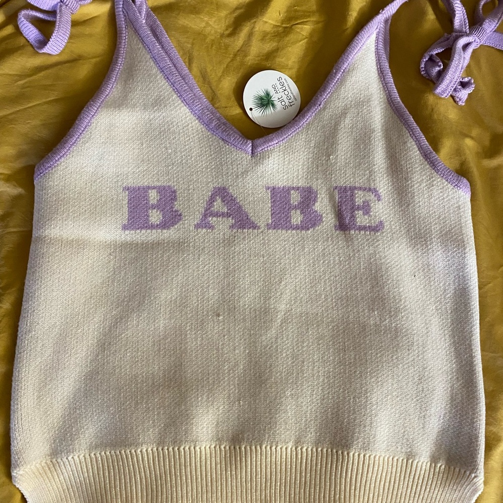 Women's Cream and Purple Tank Top